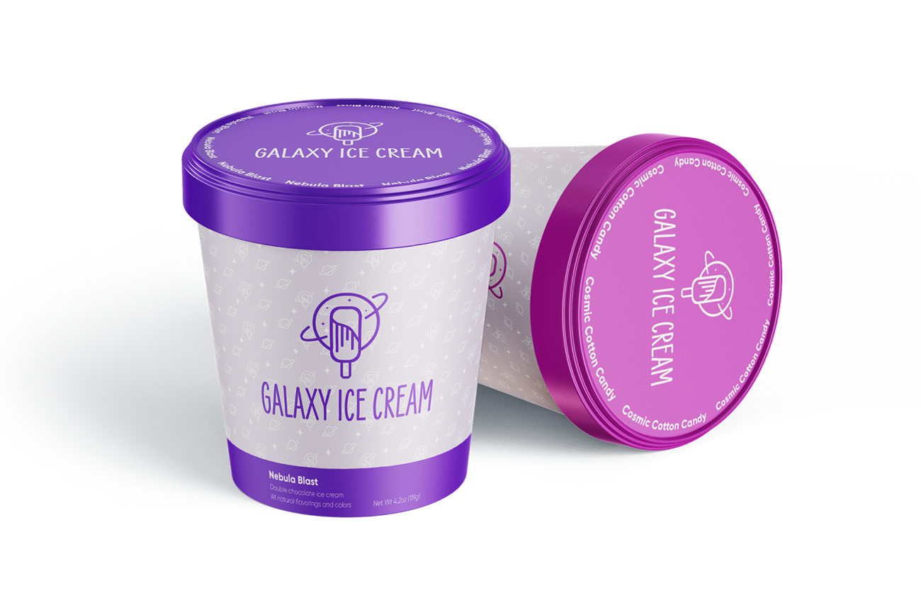 Galaxy Ice Cream pint tub package design packaging purple and pink